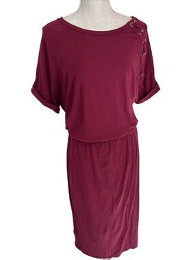 Lauren Ralph Lauren Wine Short Sleeve Boat Neck Midi Dress 1X